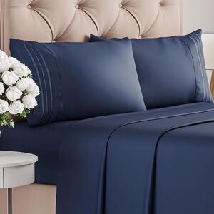 CGK Linens Full Size Navy Blue Deep Pocket Microfiber 4 Piece Sheet Set